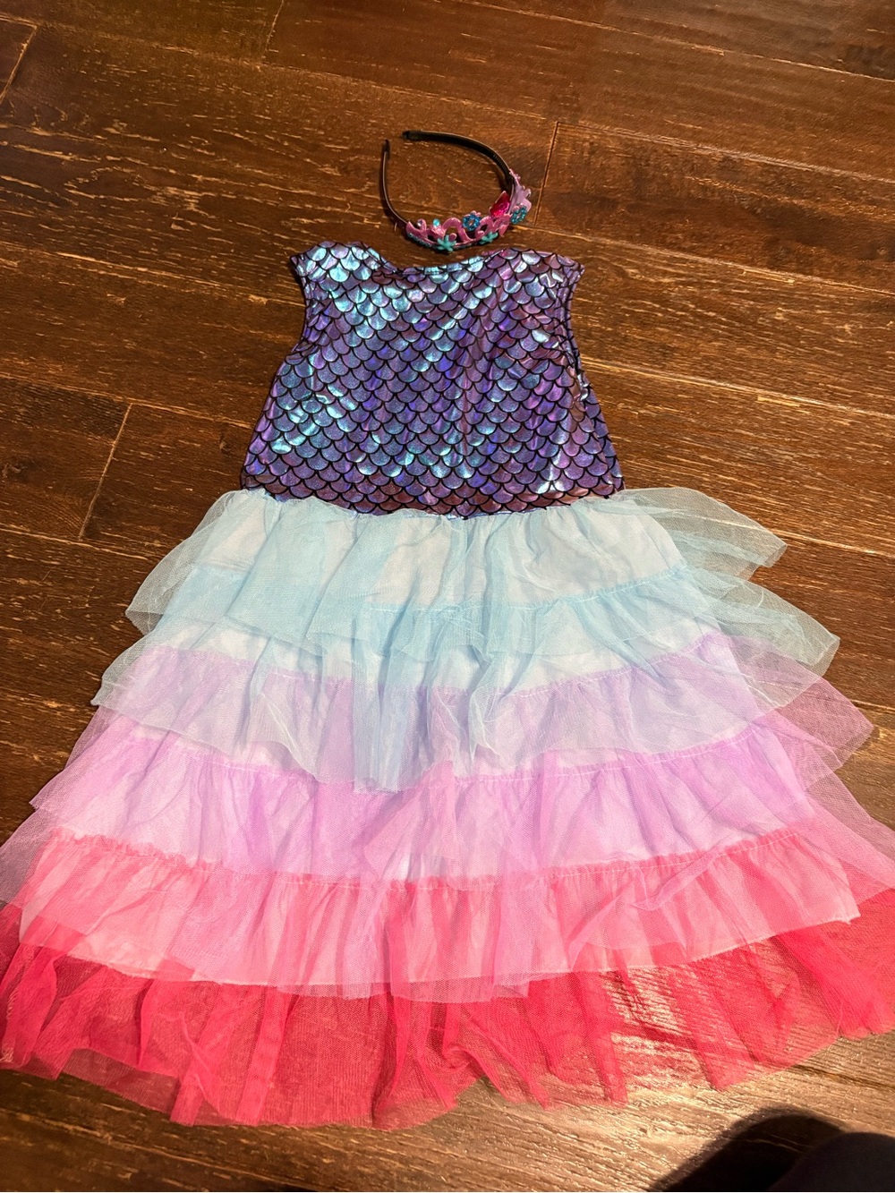Kids Mermaid Costume Dress with Multicolor Ruffled Skirt